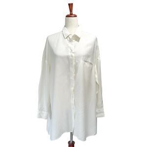 Nap Loungewear Size Medium Women's Oversized Cupro Button Down‎ Shirt in Cream